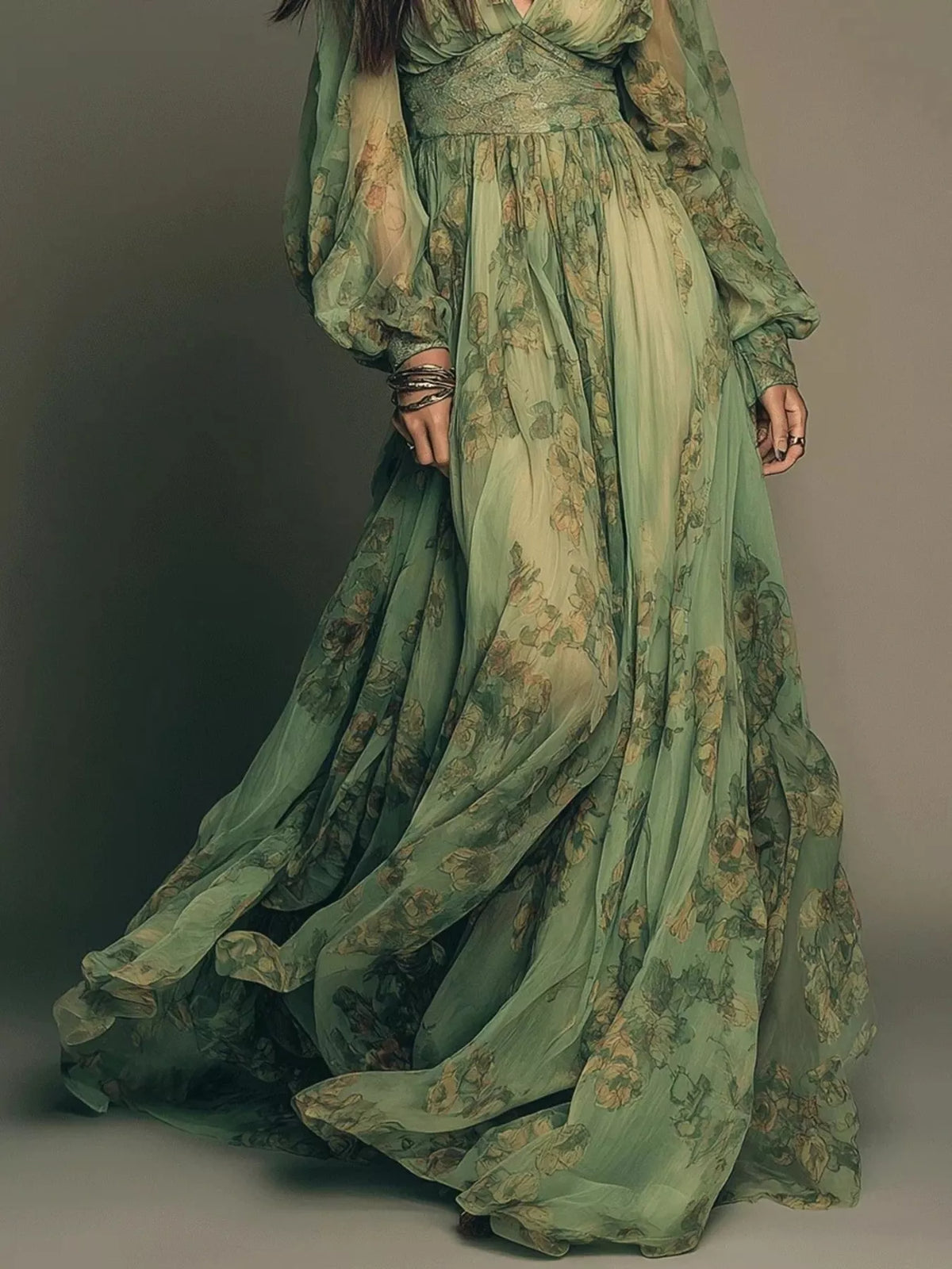 Floral Print V-Neck Maxi Dress - Lilixa.store