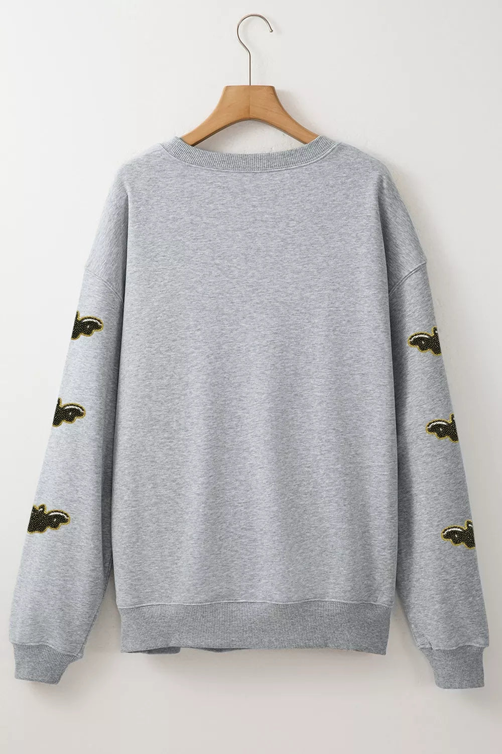 Sequin SPOOKY Halloween Bat Embellished Sleeve Pullover Sweatshirt - Lilixa.store
