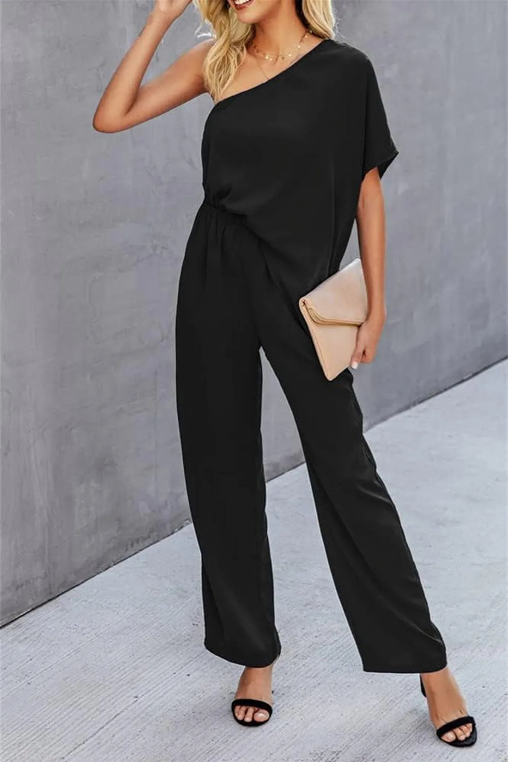 Single Shoulder Short Sleeve Jumpsuit - Lilixa.store