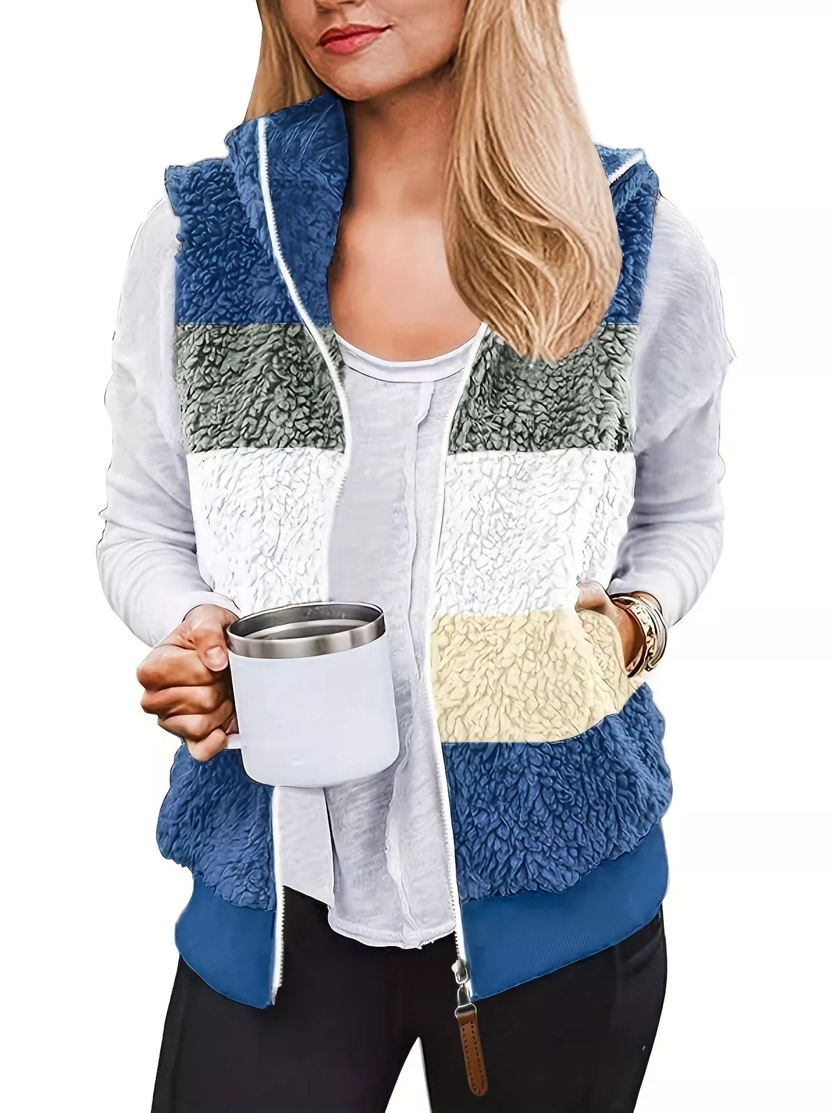 Color Block Zip Up Vest Coat - Lilixa.store