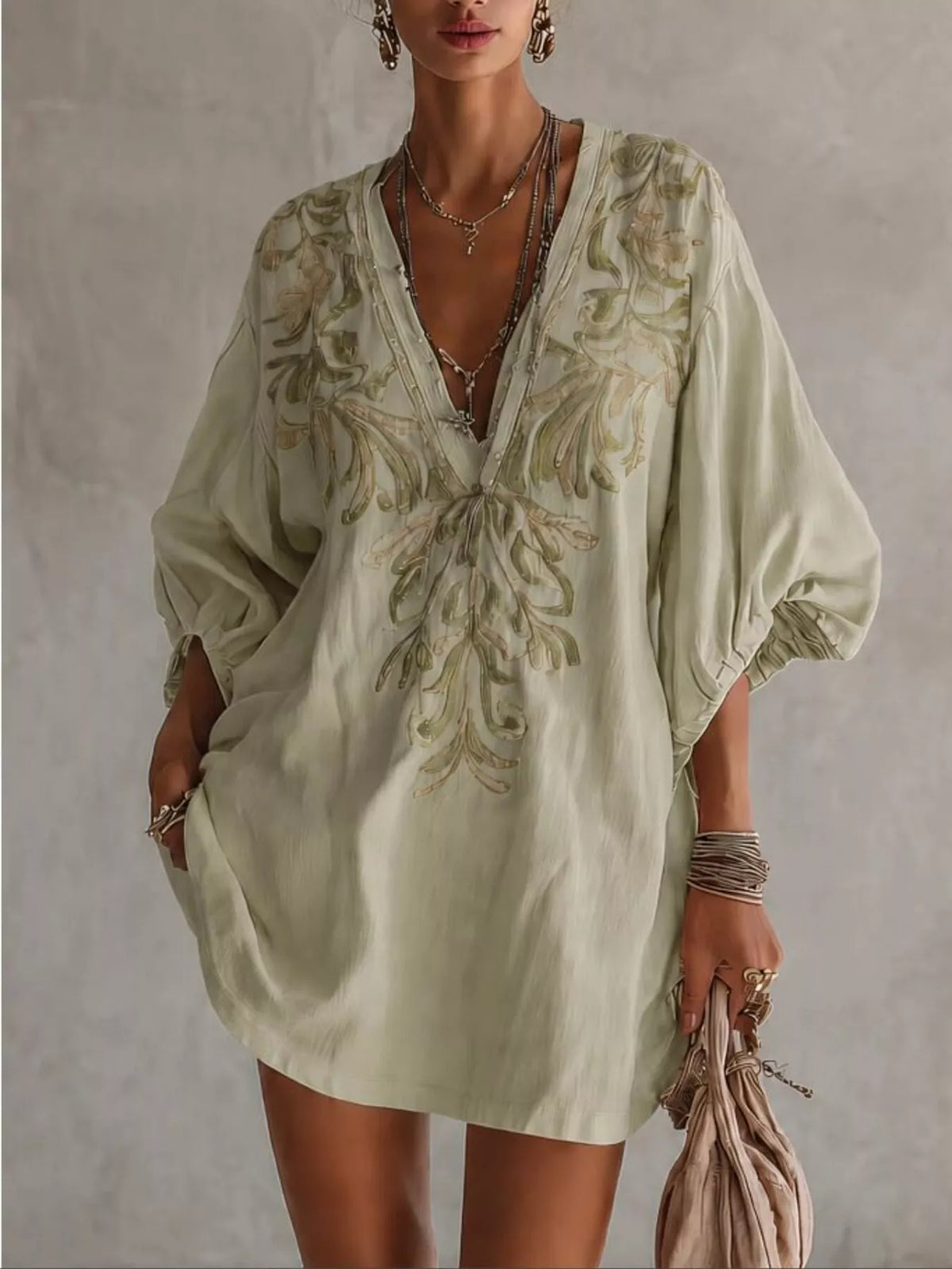 Full Size Embroidered V-Neck Mini Dress Plus Size - Lilixa.store