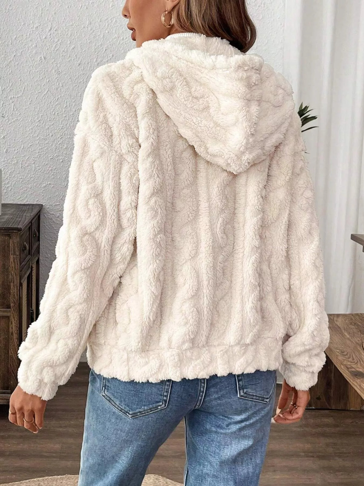 Drawstring Zip-Up Fleece Hooded Outerwear - Lilixa.store