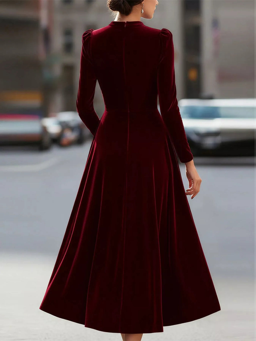 Velvet Long Sleeve A-Line Dress - Lilixa.store
