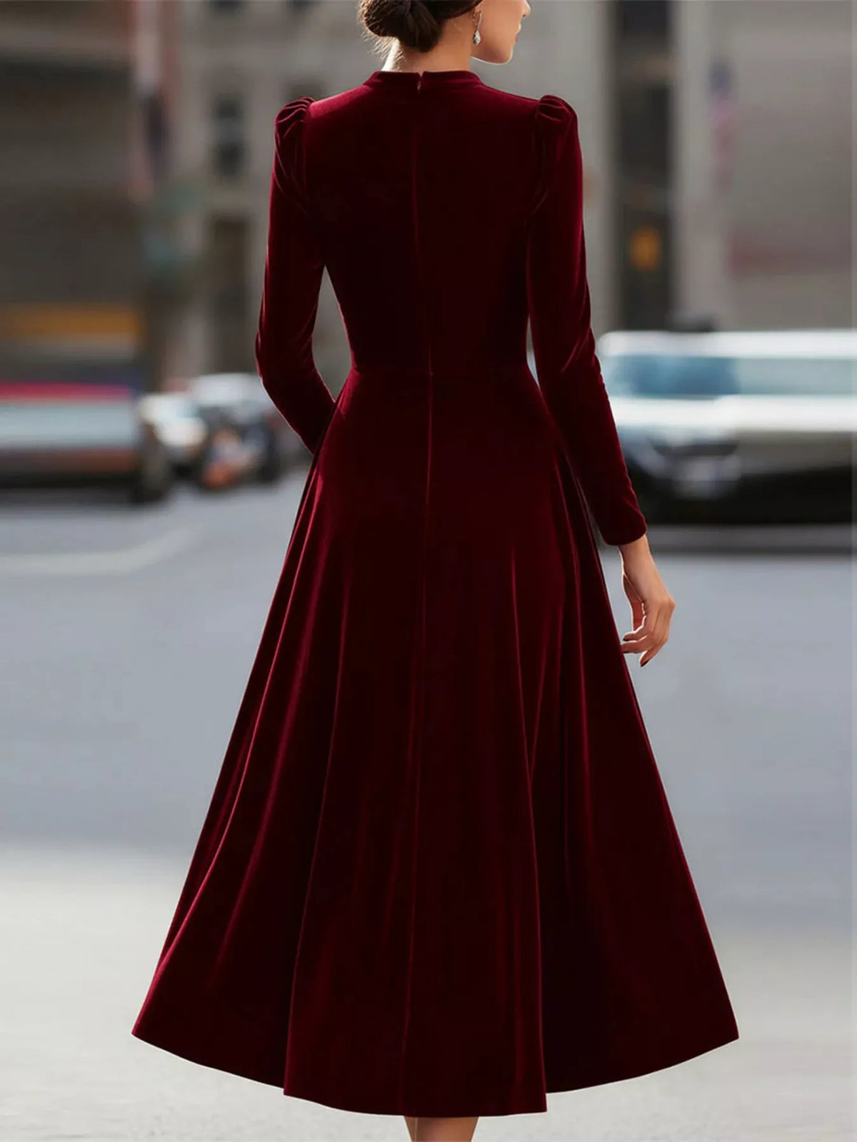 Velvet Long Sleeve A-Line Dress - Lilixa.store