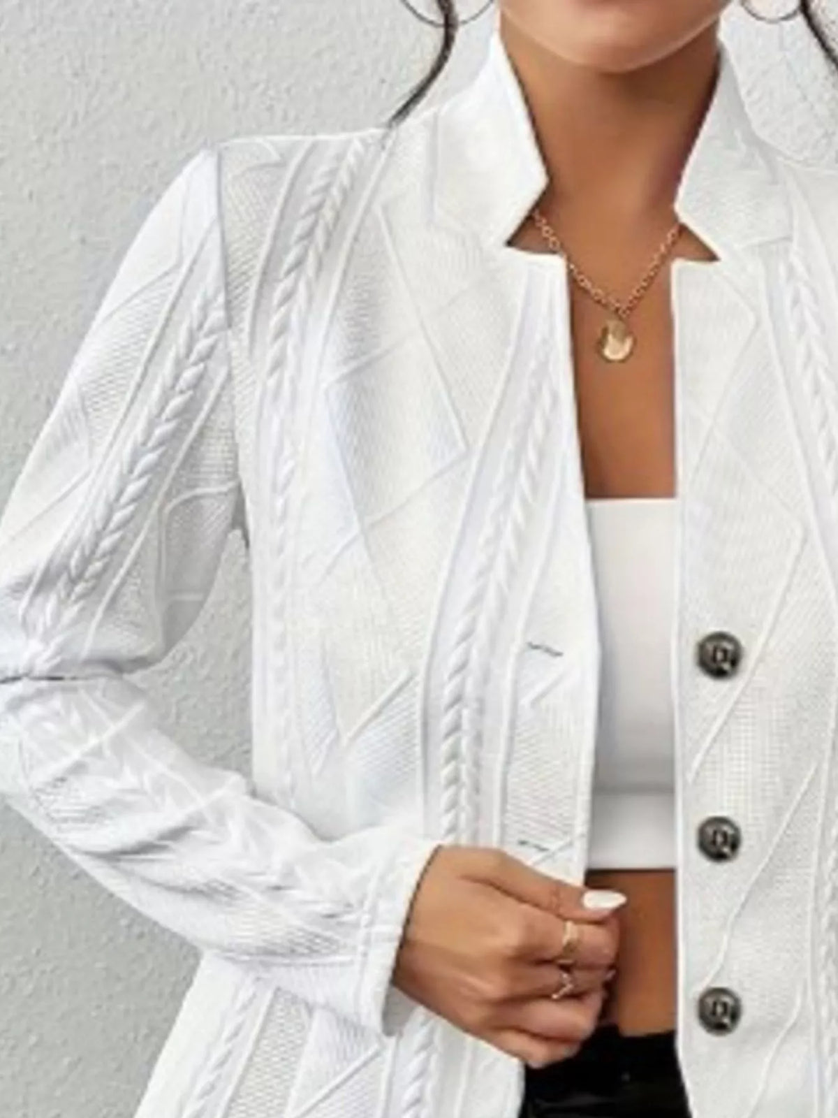 Textured Knit Button-Front Blazer - Lilixa.store