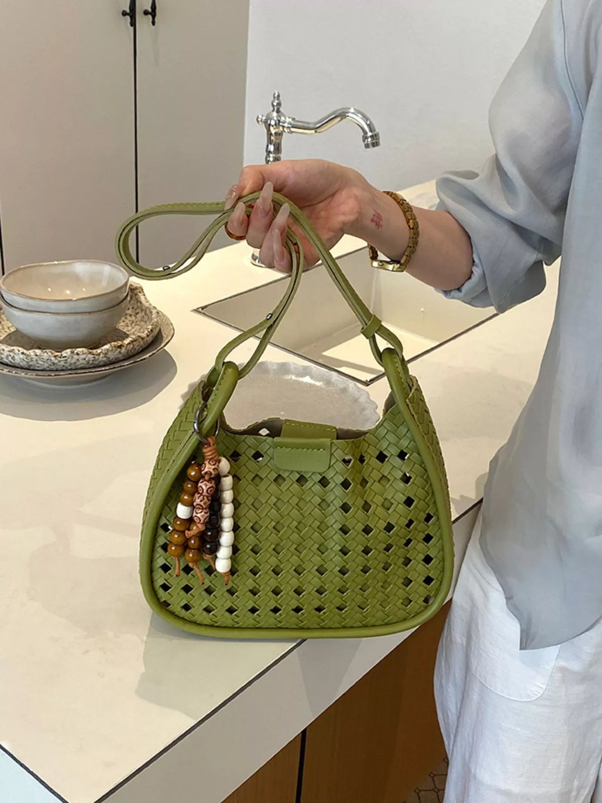 Woven Hollow-Out Shoulder Bag - Lilixa.store