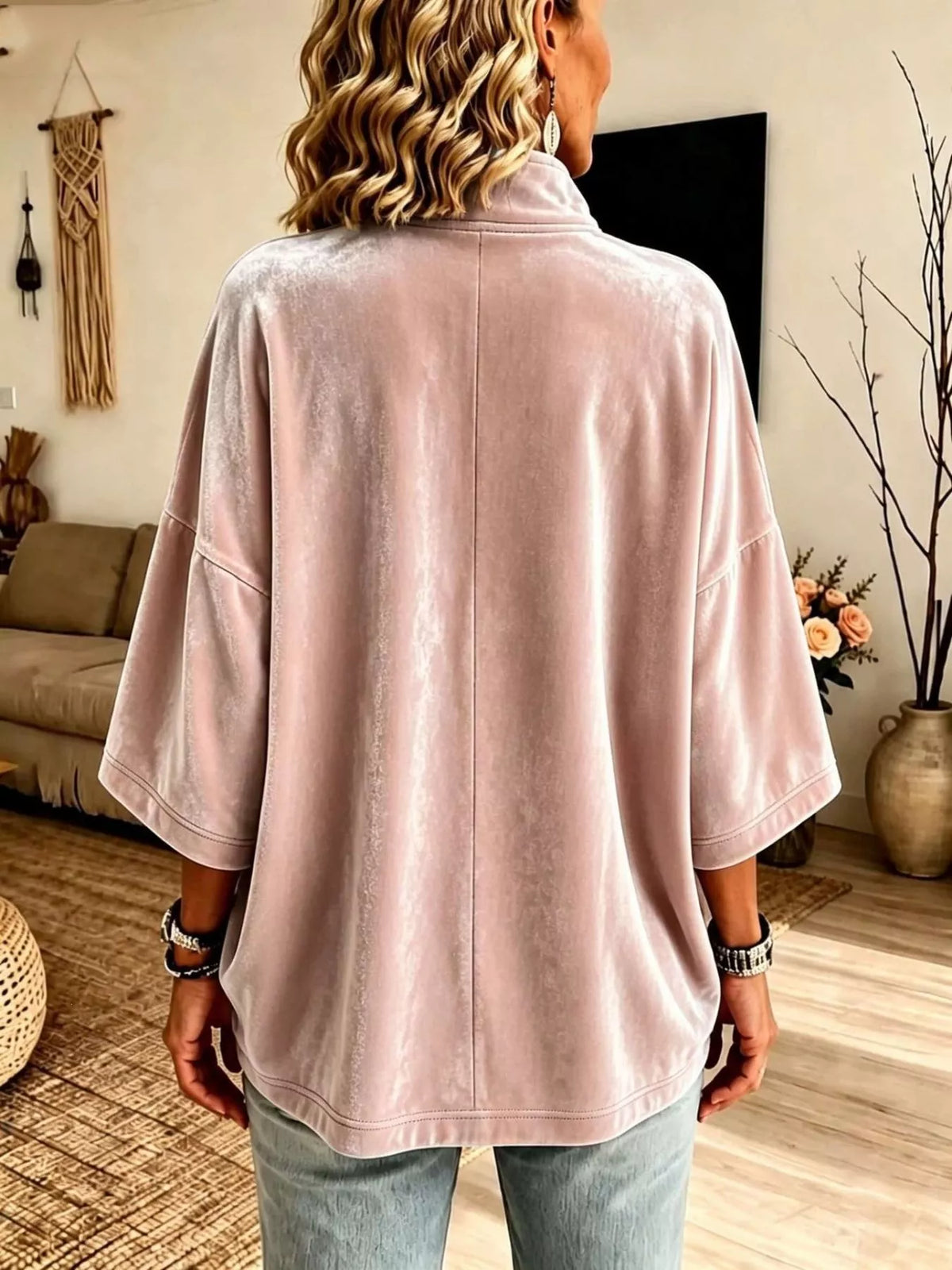 Full Size Velvet Quarter-Zip Sweatshirt Plus Size, view 2