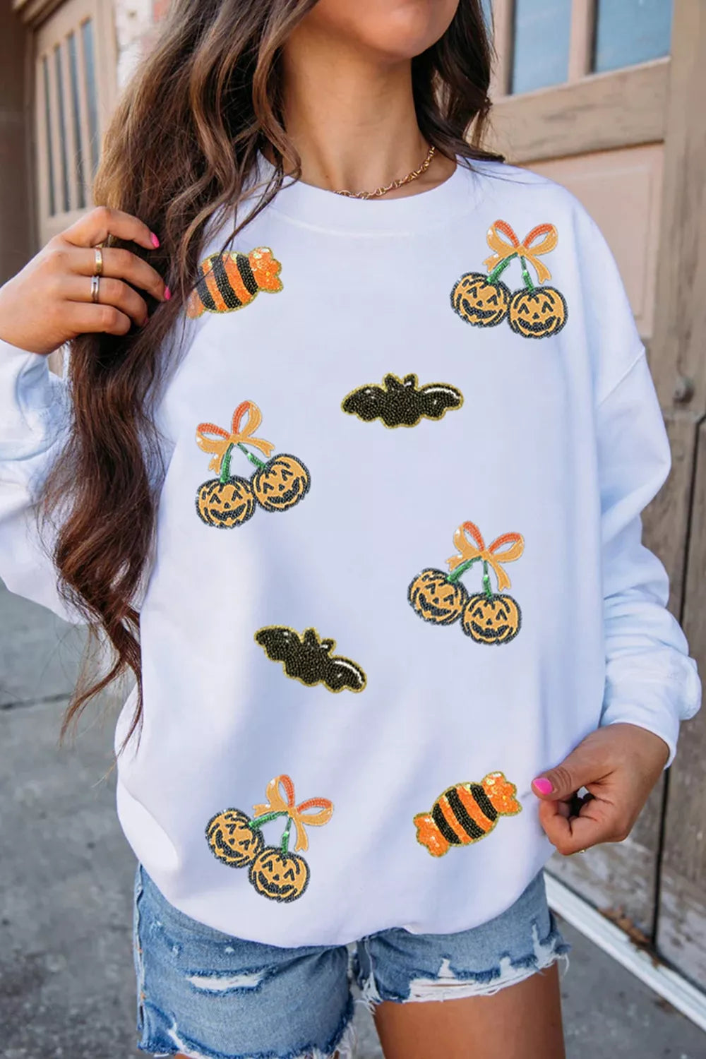 Sequin Halloween Pattern Pullover Sweatshirt
