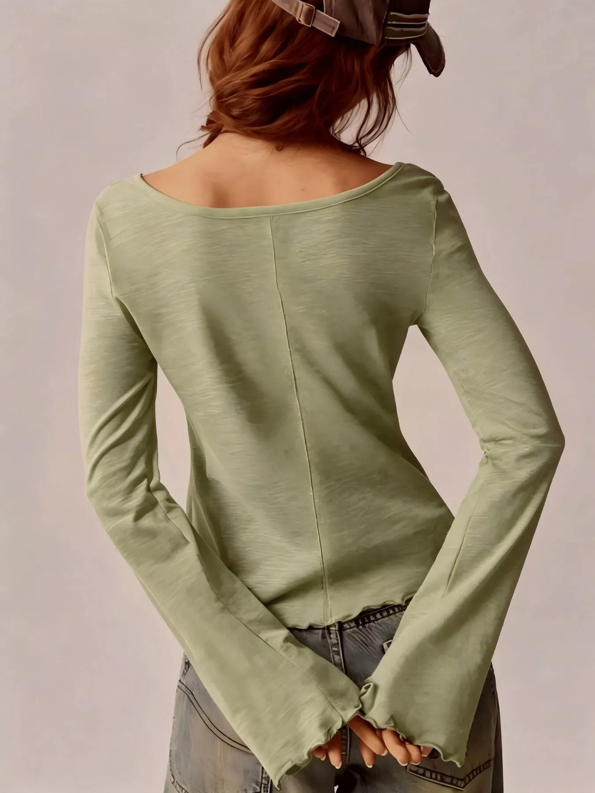 Long Sleeve Square Neck Slim-Fit T-Shirt - Lilixa.store