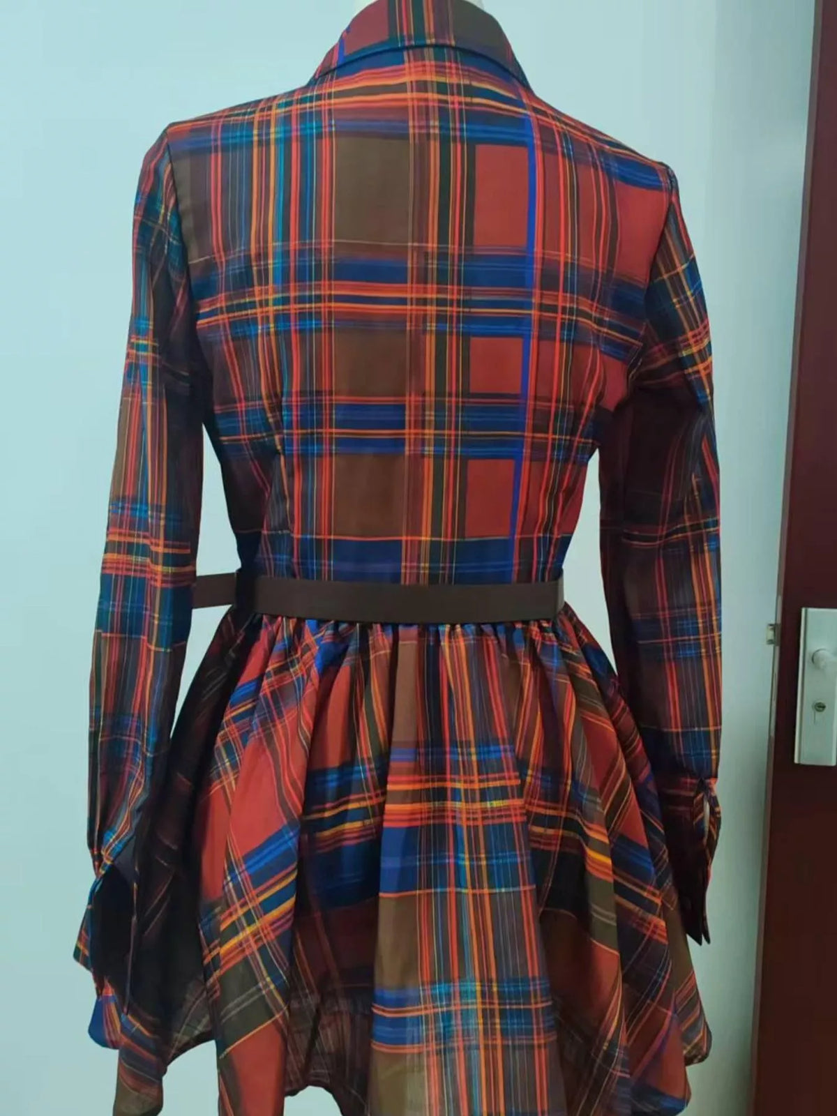 Full Size Plaid Long Sleeve Shirt Dress Plus Size - Lilixa.store