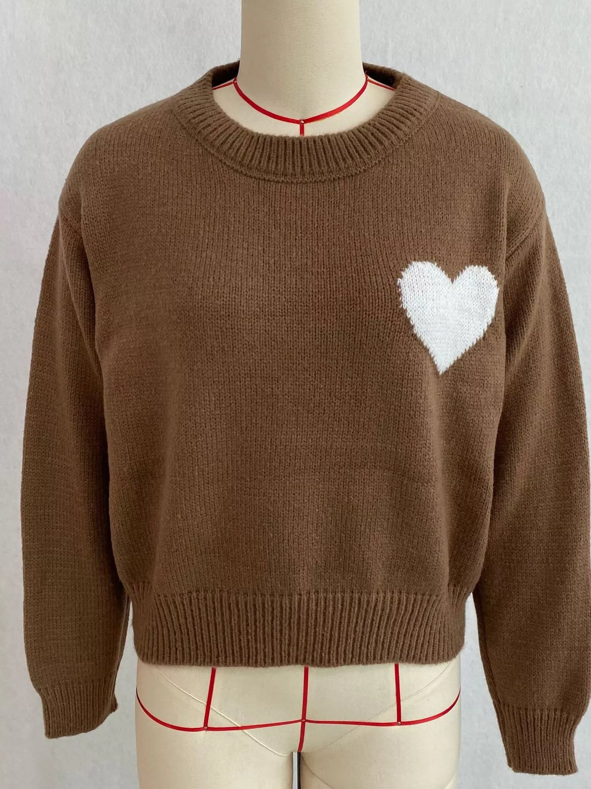 Heart Pattern Round Neck Sweater, view 3