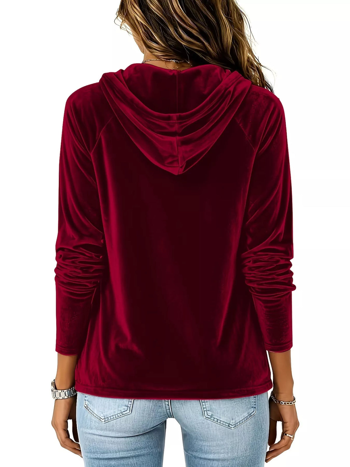 Full Size Velvet Drawstring Long Sleeve Hoodie Plus Size, view 4