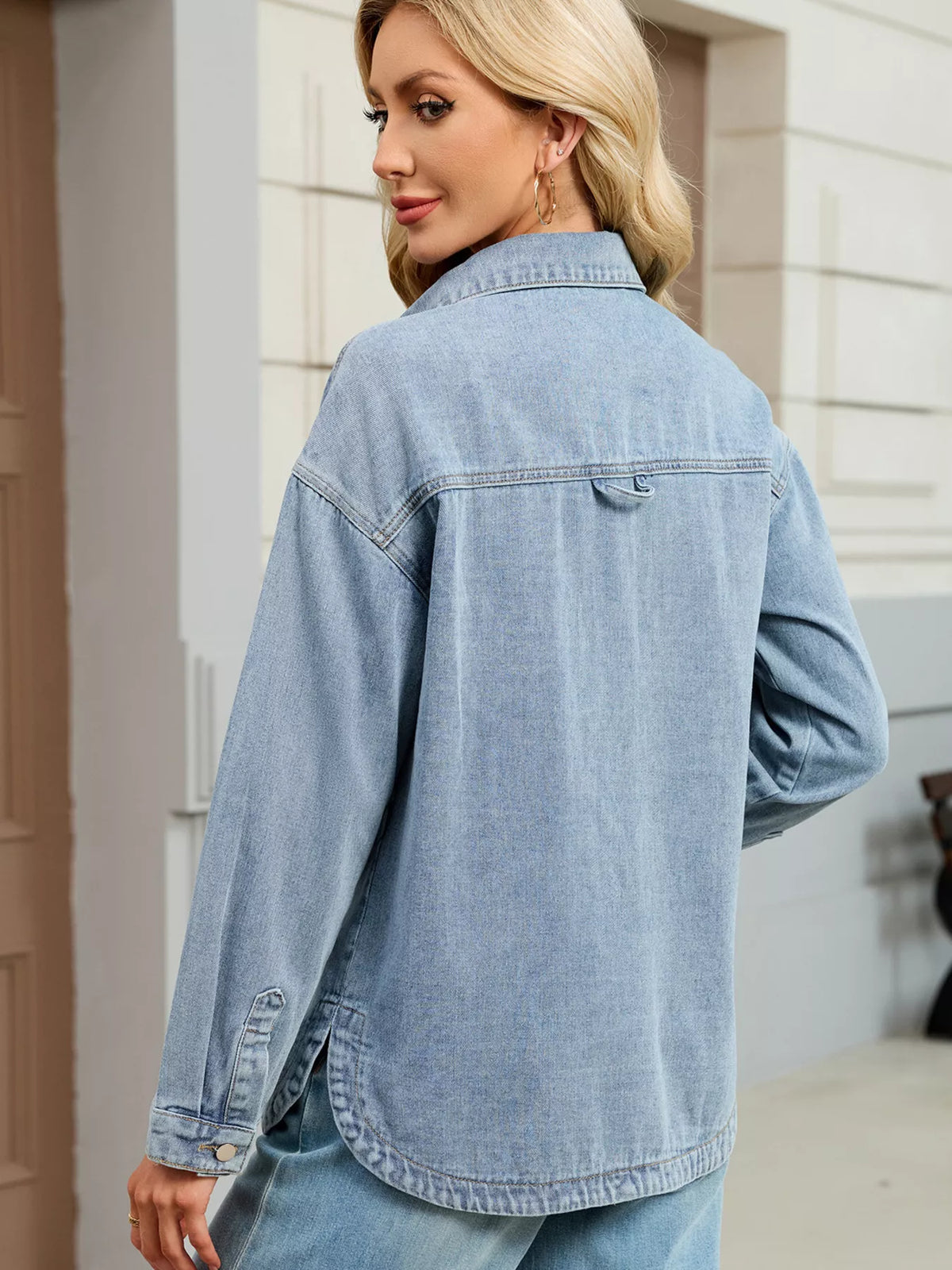 Button Up Dropped Shoulder Denim Jacket, view 9