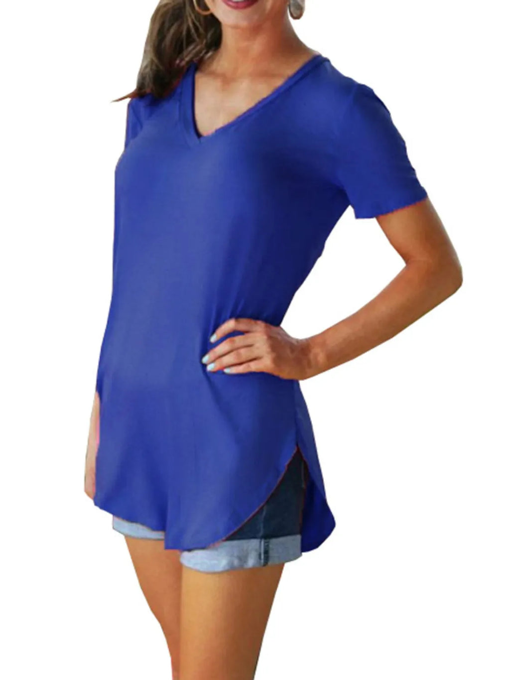 Full Size Solid V-Neck Short Sleeve T-Shirt Plus Size - Lilixa.store