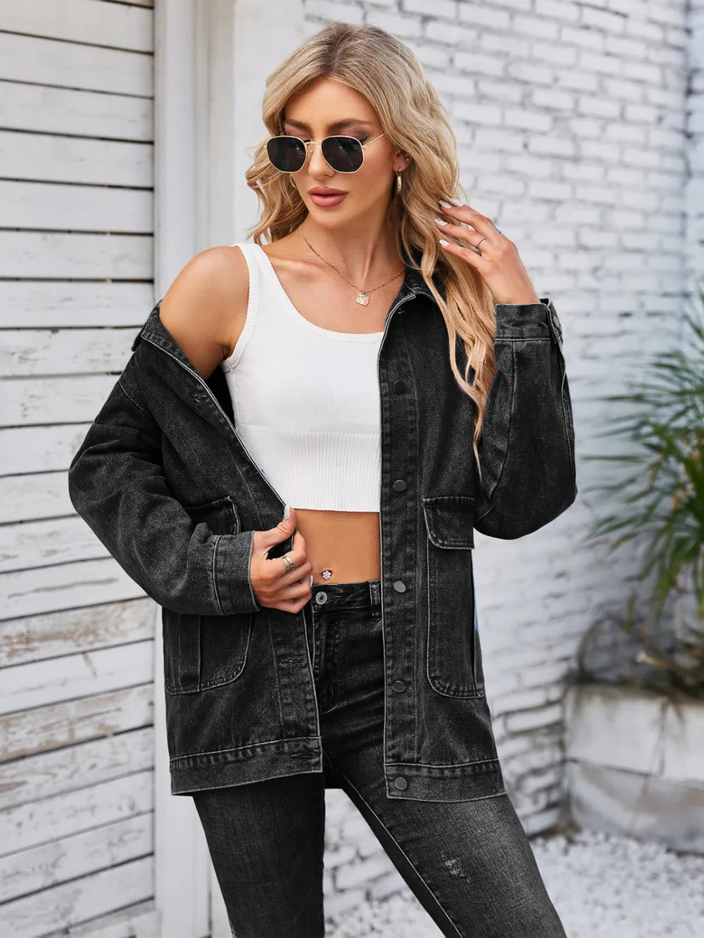 Button Up Long Sleeve Denim Jacket - Lilixa.store
