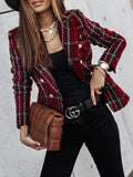 Full Size Plaid Tweed Double-Breasted Blazer Plus Size - Lilixa.store