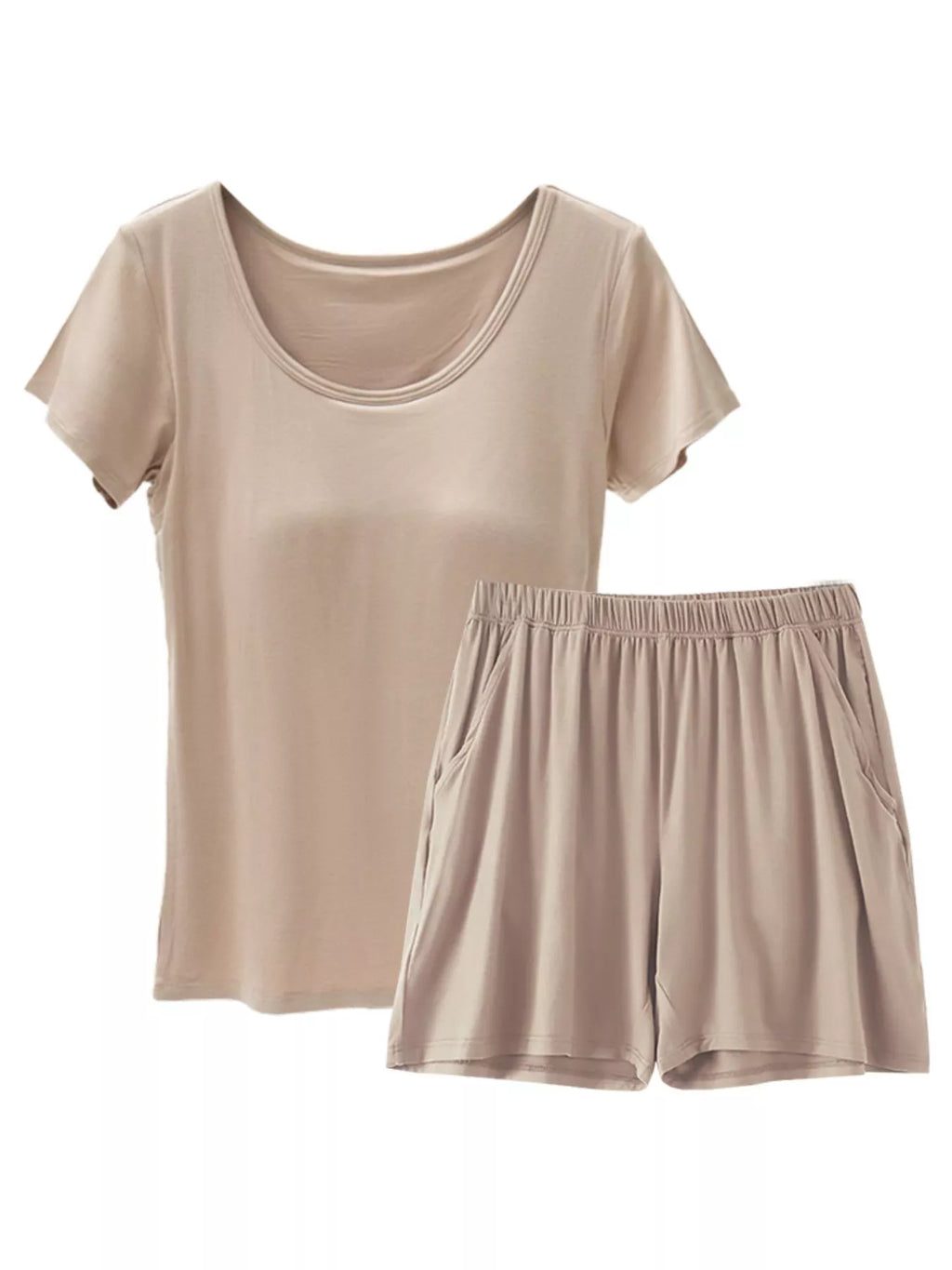 Plus Size Padded Modal Short Sleeve T-Shirt and Shorts Set - Lilixa.store