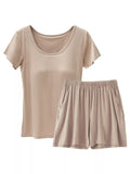 Plus Size Padded Modal Short Sleeve T-Shirt and Shorts Set - Lilixa.store