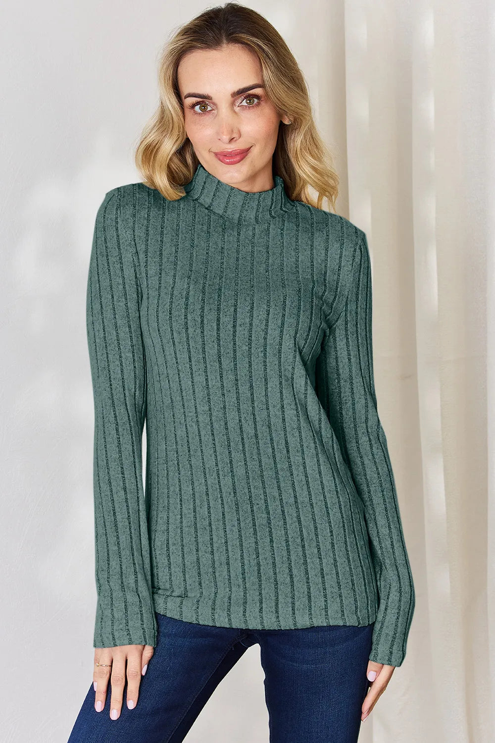 Basic Bae Full Size Ribbed Mock Neck Long Sleeve T-Shirt - Lilixa.store