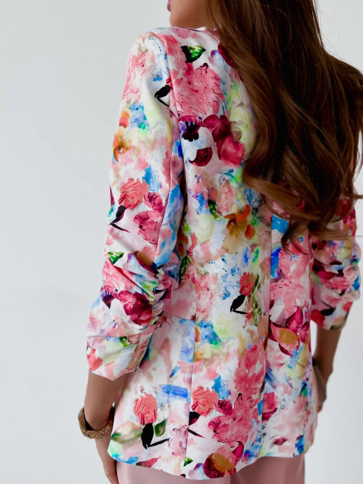 Vibrant Floral Print Open Front Blazer - Lilixa.store
