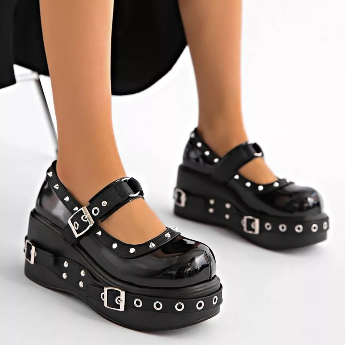 Round Toe Studded Loafers - Lilixa.store