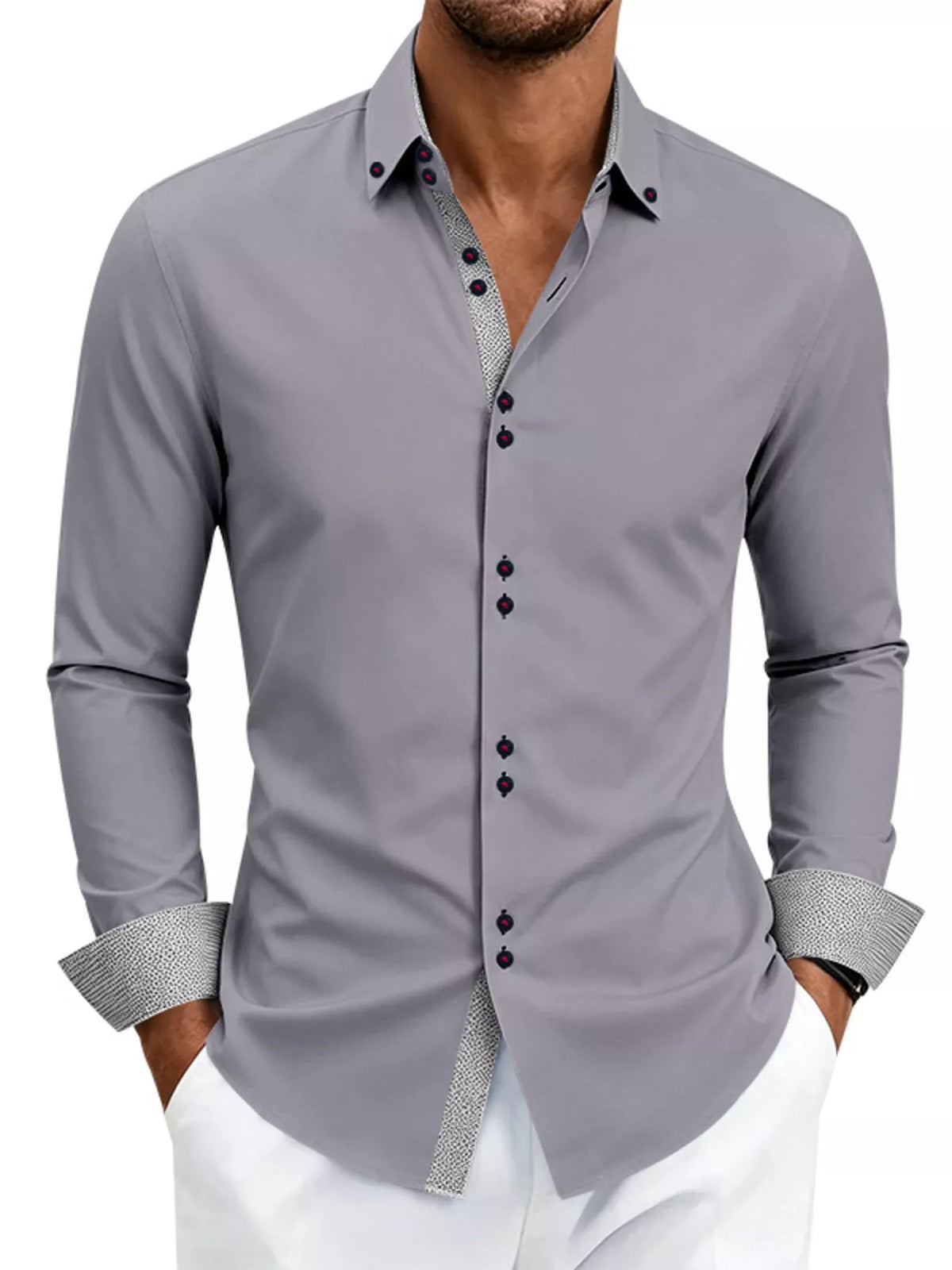 Men's Full Size Slim Fit Contrast Trim Shirt Plus Size - Lilixa.store