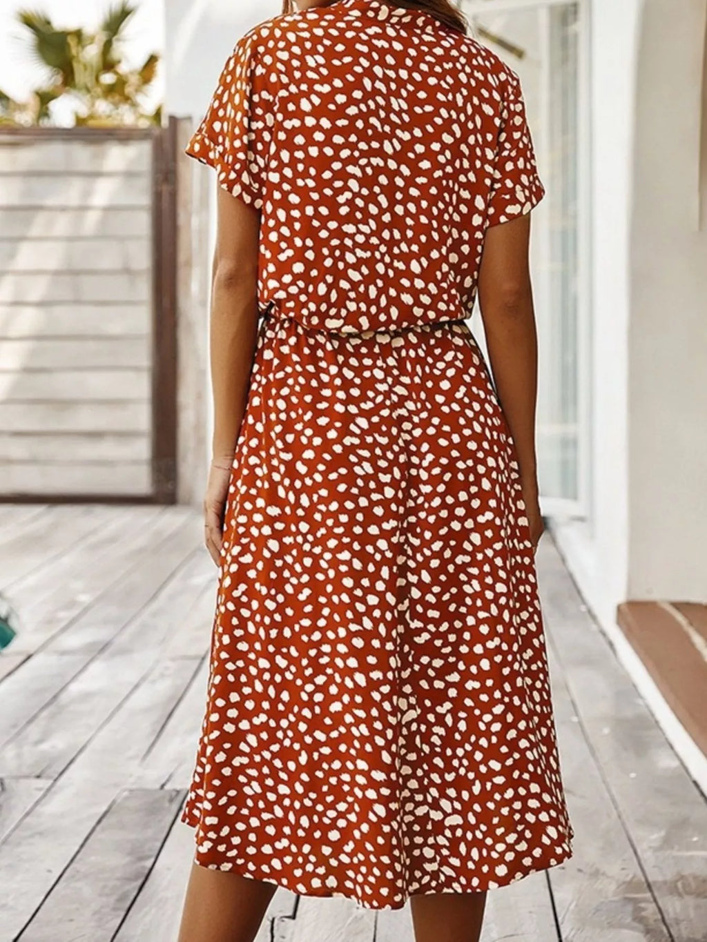 Animal Print Drawstring Waist Midi Dress - Lilixa.store