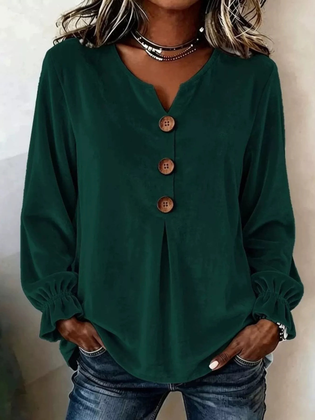 Velvet Flounce Sleeve Blouse - Lilixa.store