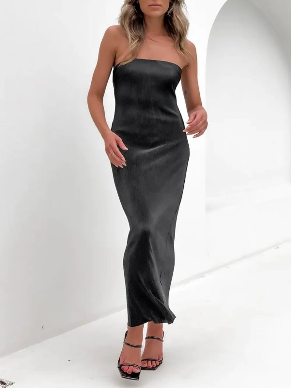 Lace-Up Back Tube Maxi Dress - Lilixa.store