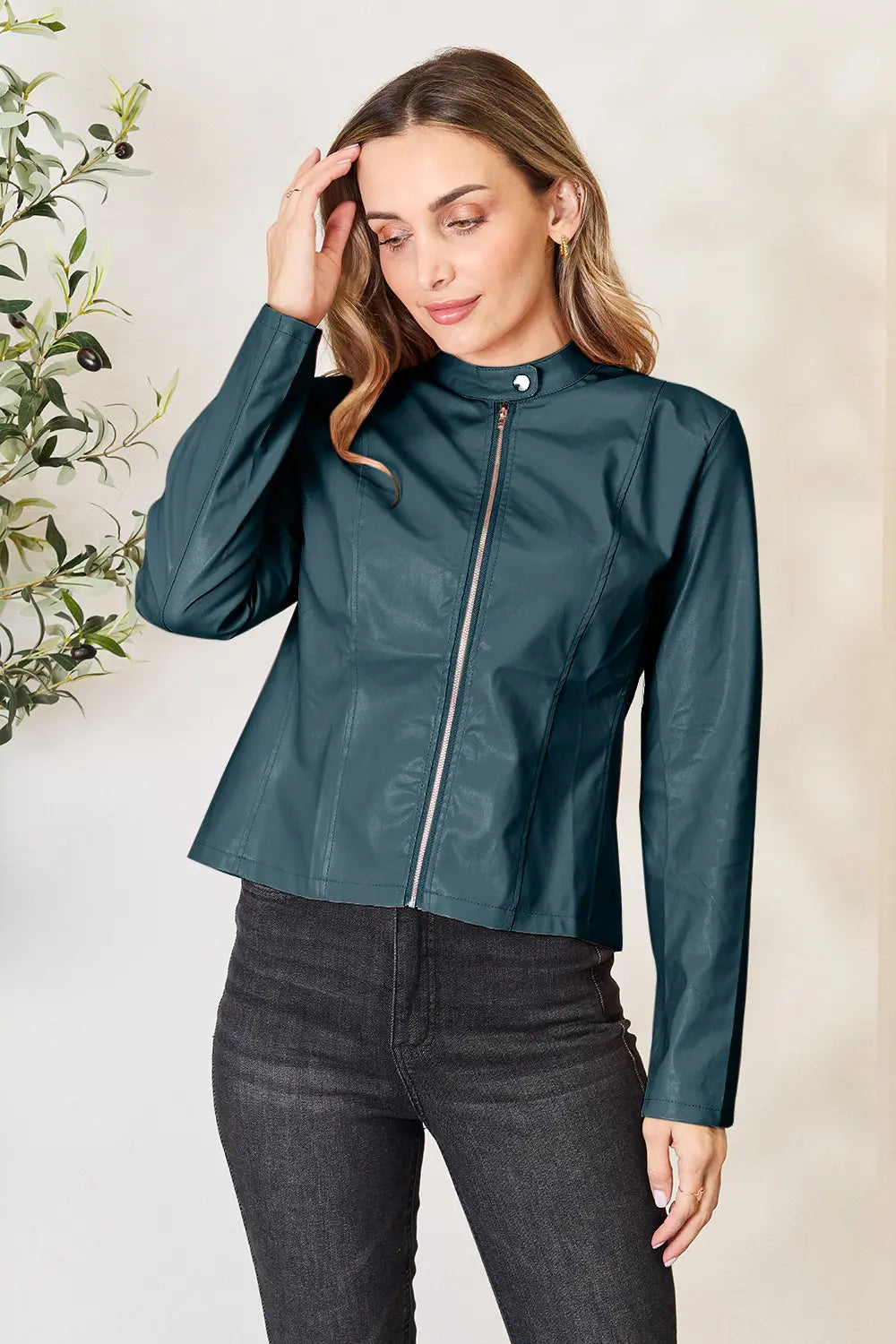 Mock Neck Zip Up Jacket in French Blue