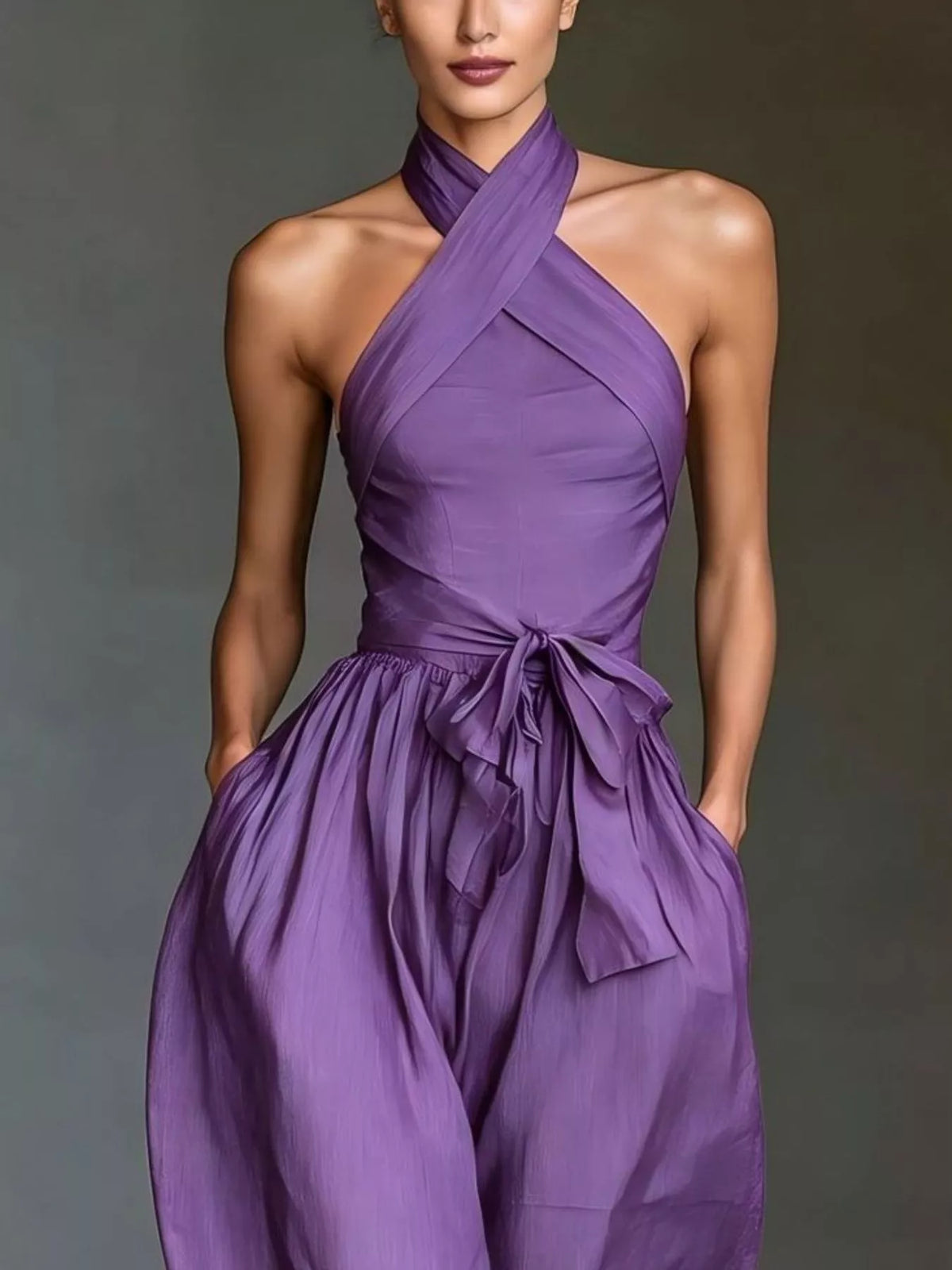 Halter Neck Wide-Leg Jumpsuit with Waist-Tie Detail