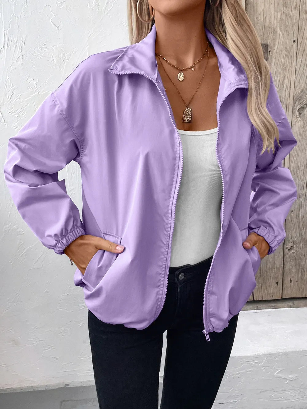 Ivy Lane Pocketed Zip Up Long Sleeve Jacket, view 12