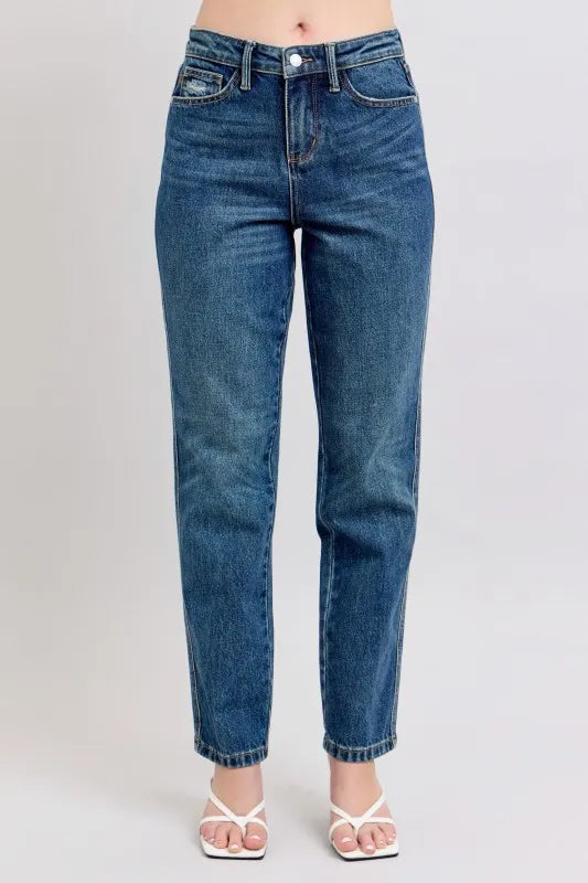 Judy Blue Full Size High Waisted Rigid Magic Non-destroy Straight Leg Jeans Plus Size - Lilixa.store