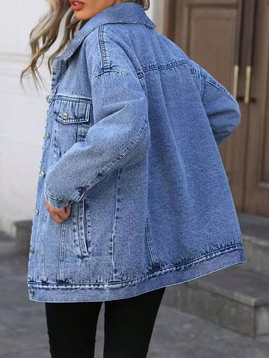 Washed Button Up Oversized Denim Jacket - Lilixa.store