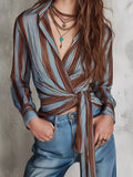Striped Wrap Shirt with Tie-Front Detail - Lilixa.store