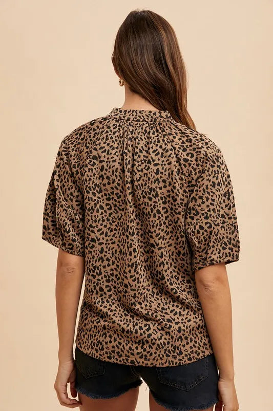 Annie Wear Animal Print Knit Volume Sleeve Blouse - Lilixa.store