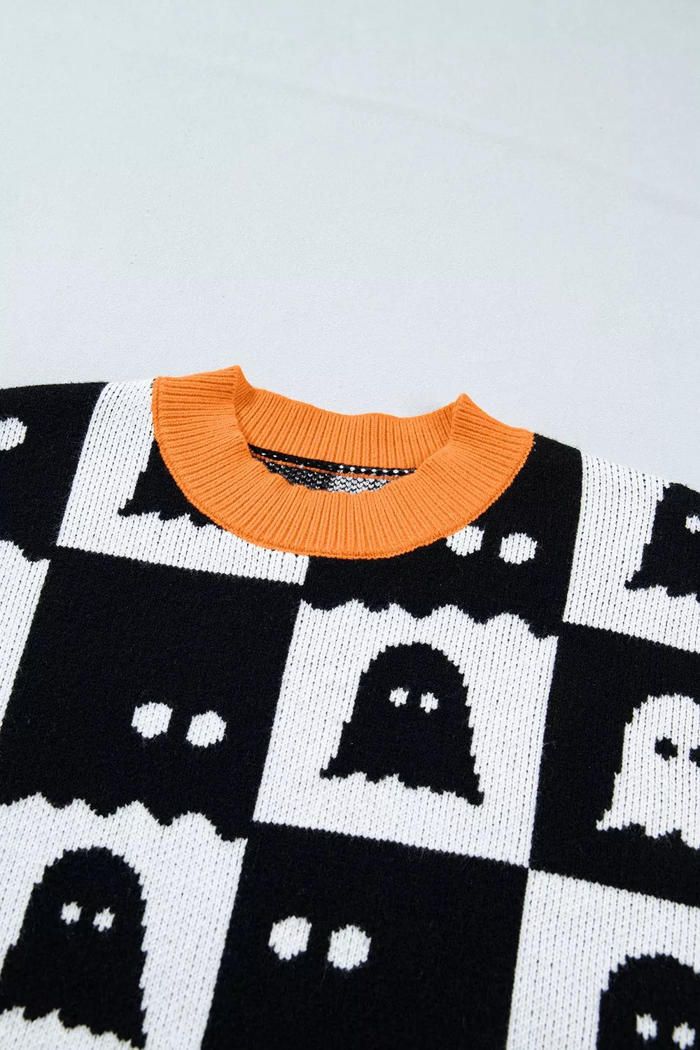 Halloween Ghost Pattern Checkerboard Sweater - Lilixa.store