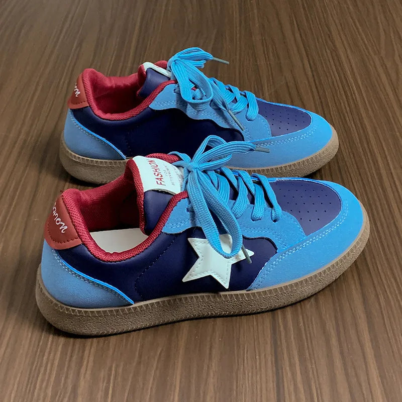 Contrast Star Lace-Up Athletic Sneakers - Lilixa.store