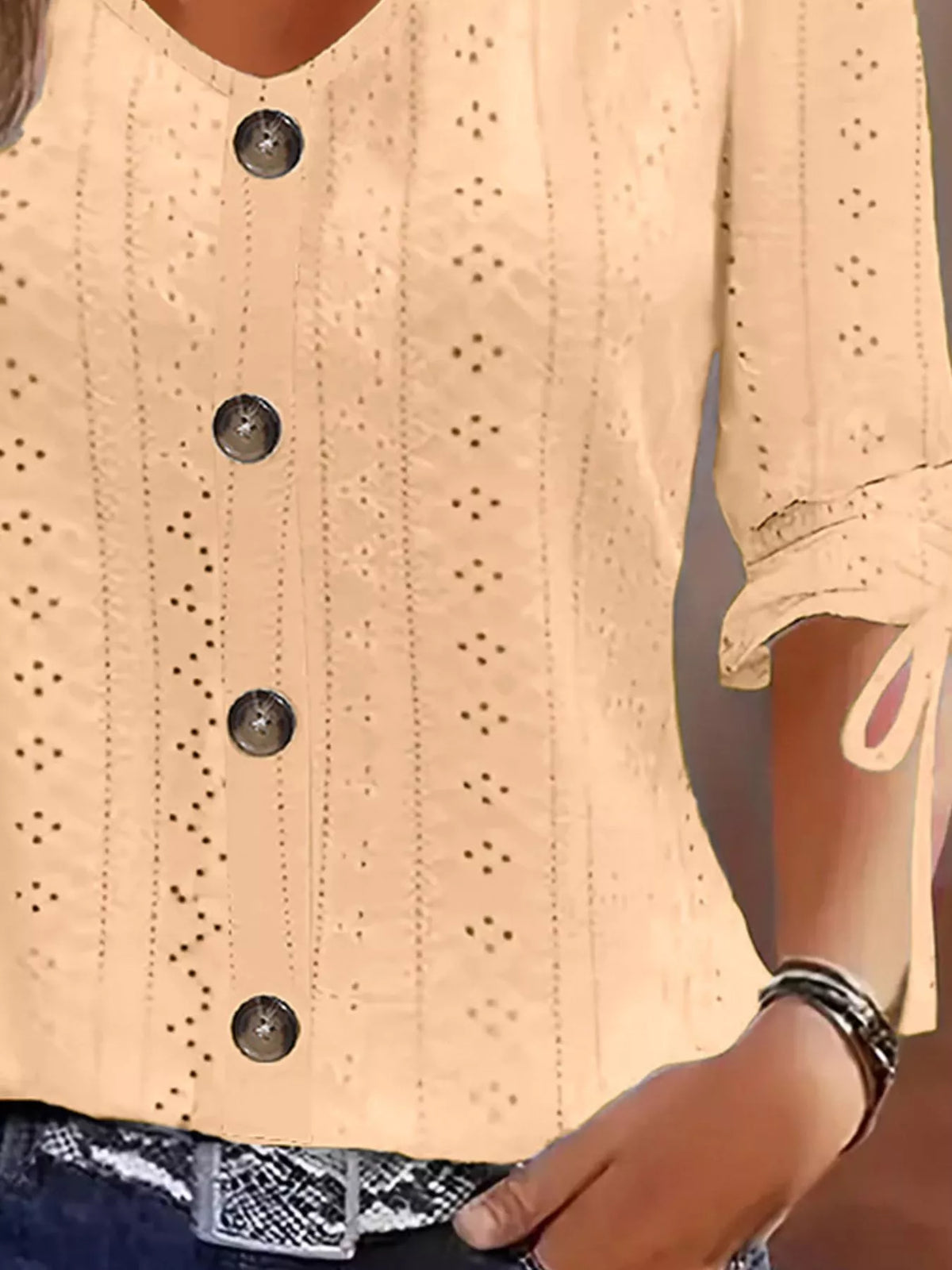 Eyelet Tie-Sleeve Detail Top, view 8