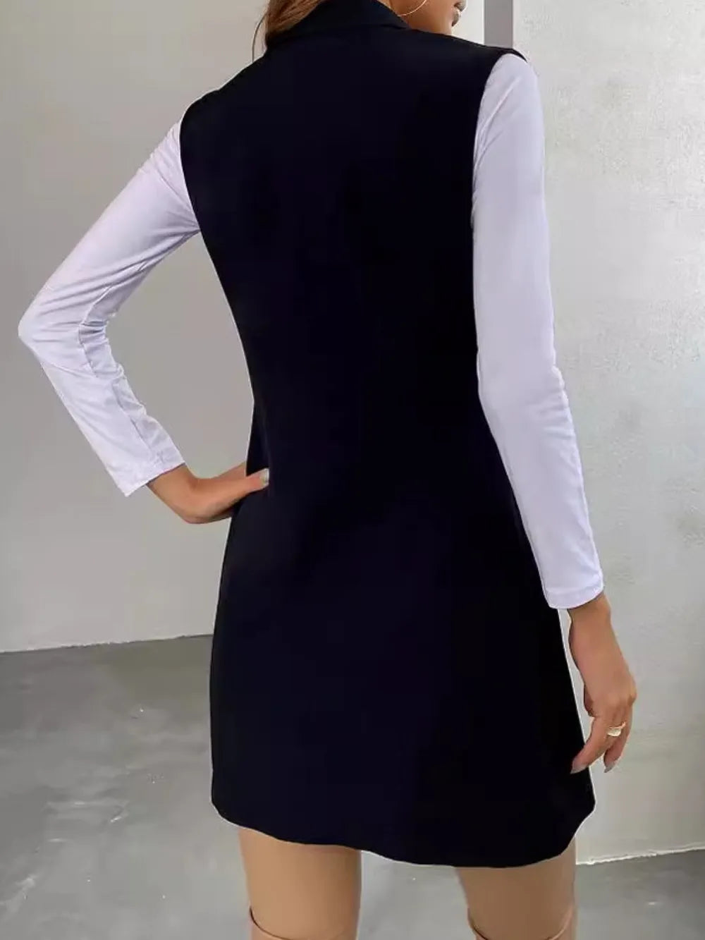 Open Front Longline Vest Coat in Black, view 3