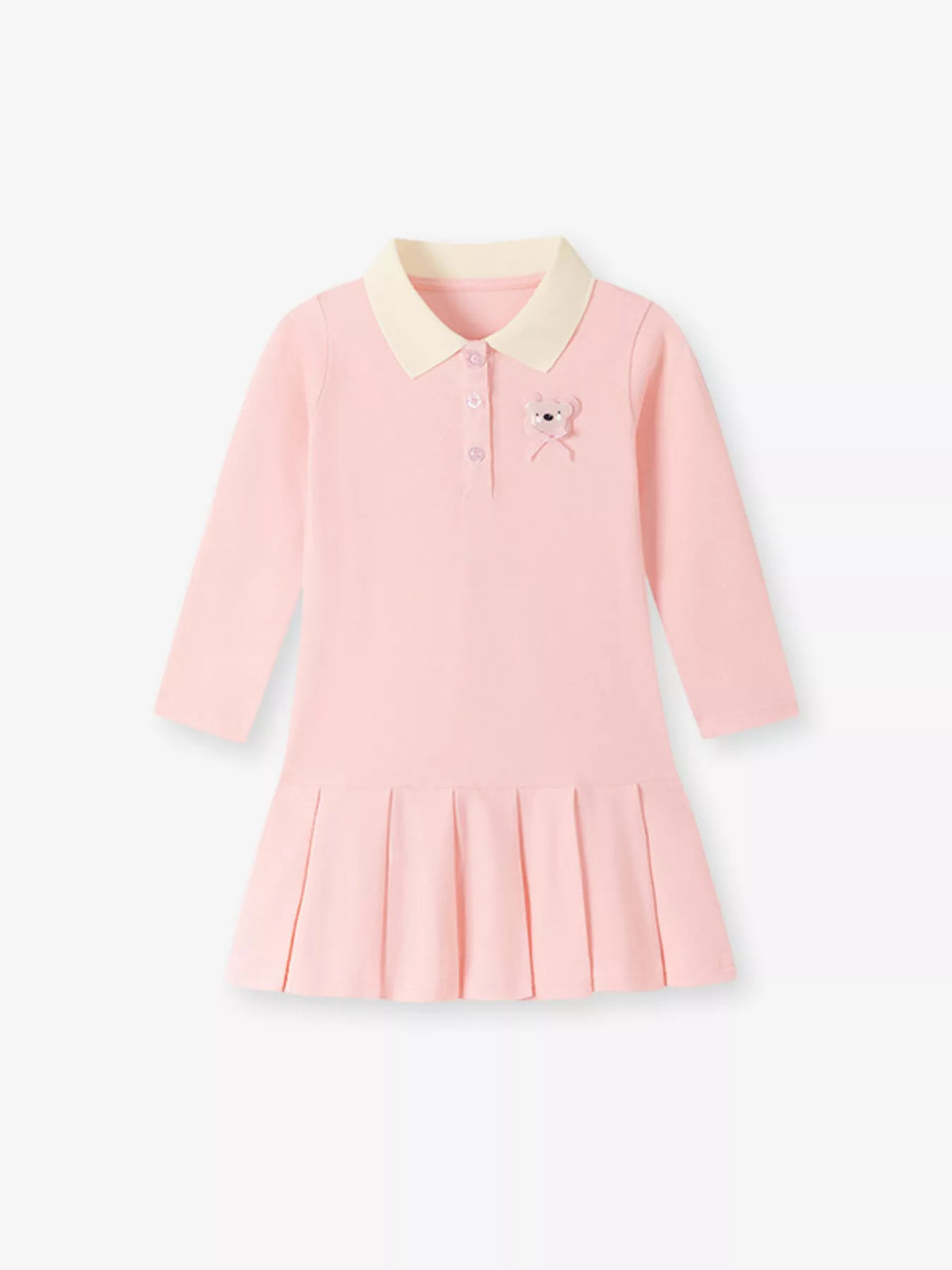 Children's Pleated Polo Collar Long Sleeve Dress - Lilixa.store
