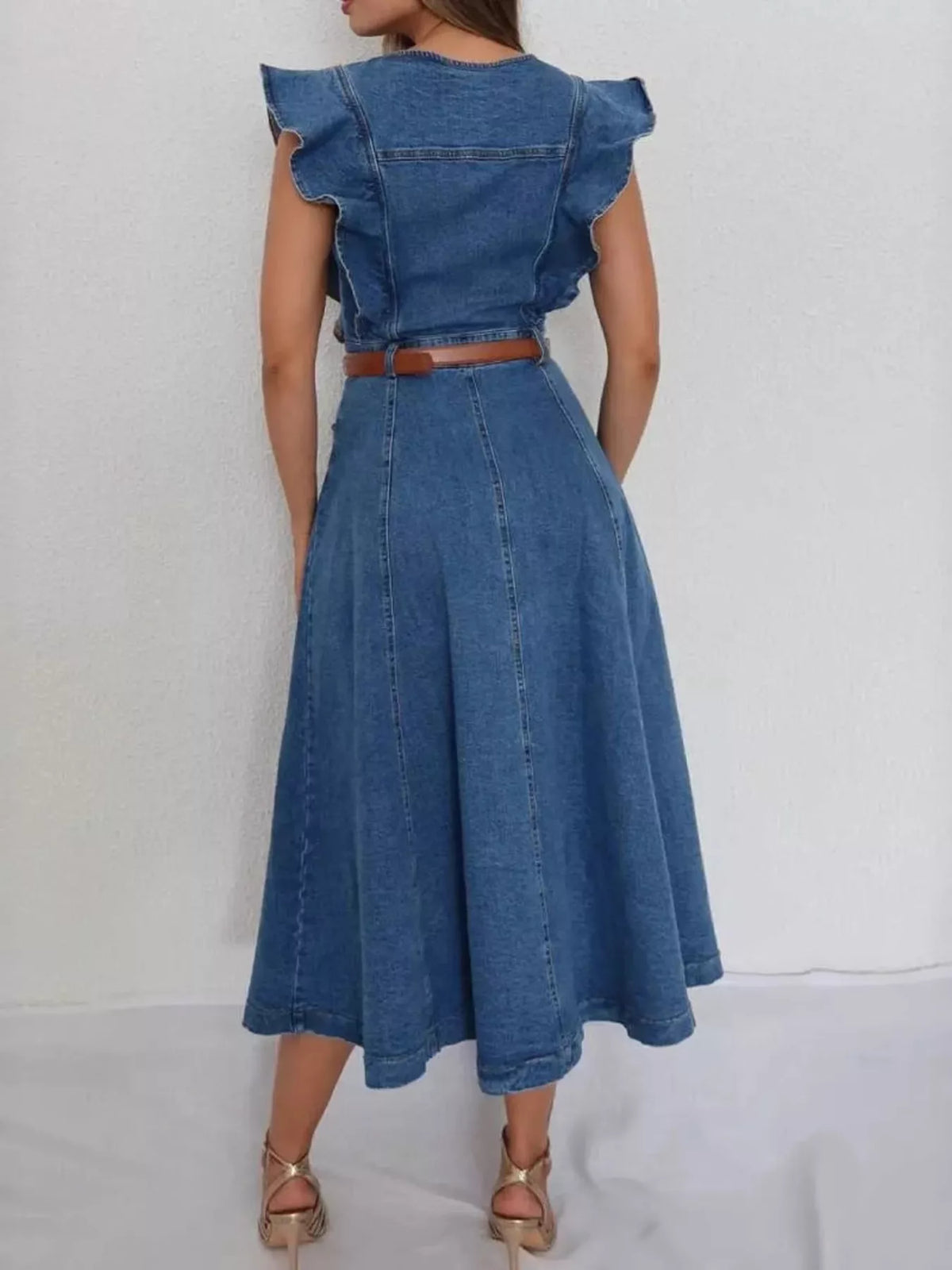 Ruffled Button Front Denim Dress - Lilixa.store