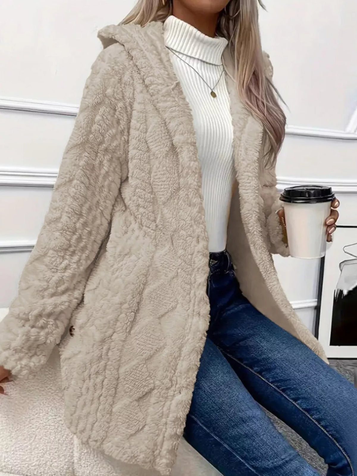 Full Size Button-Down Hooded Outerwear Plus Size in Apricot