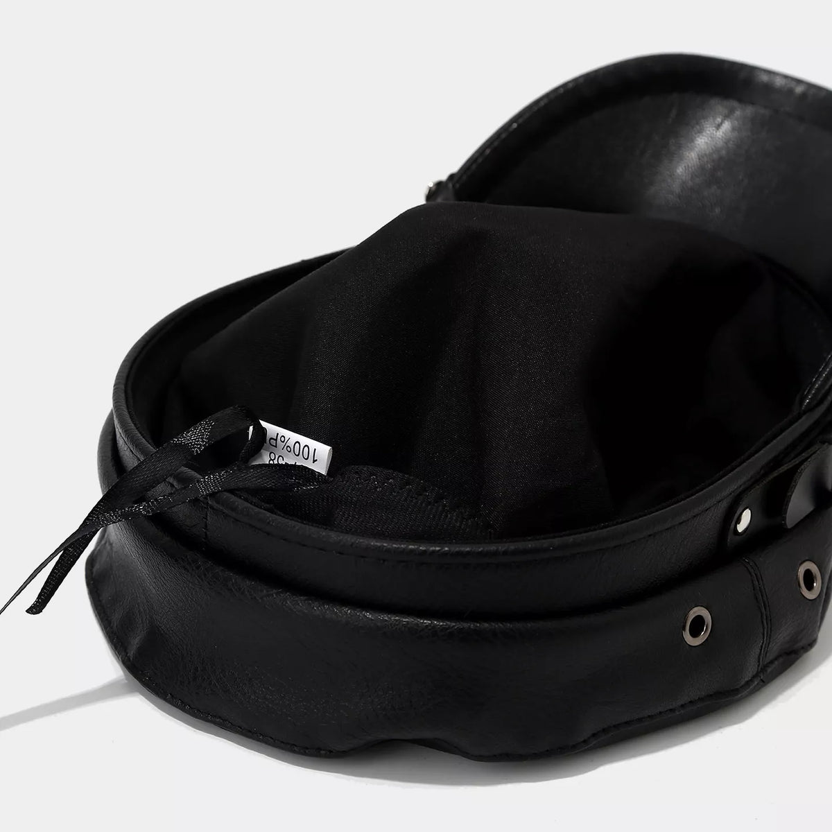 Studded Embellished Faux Leather Hat, view 5