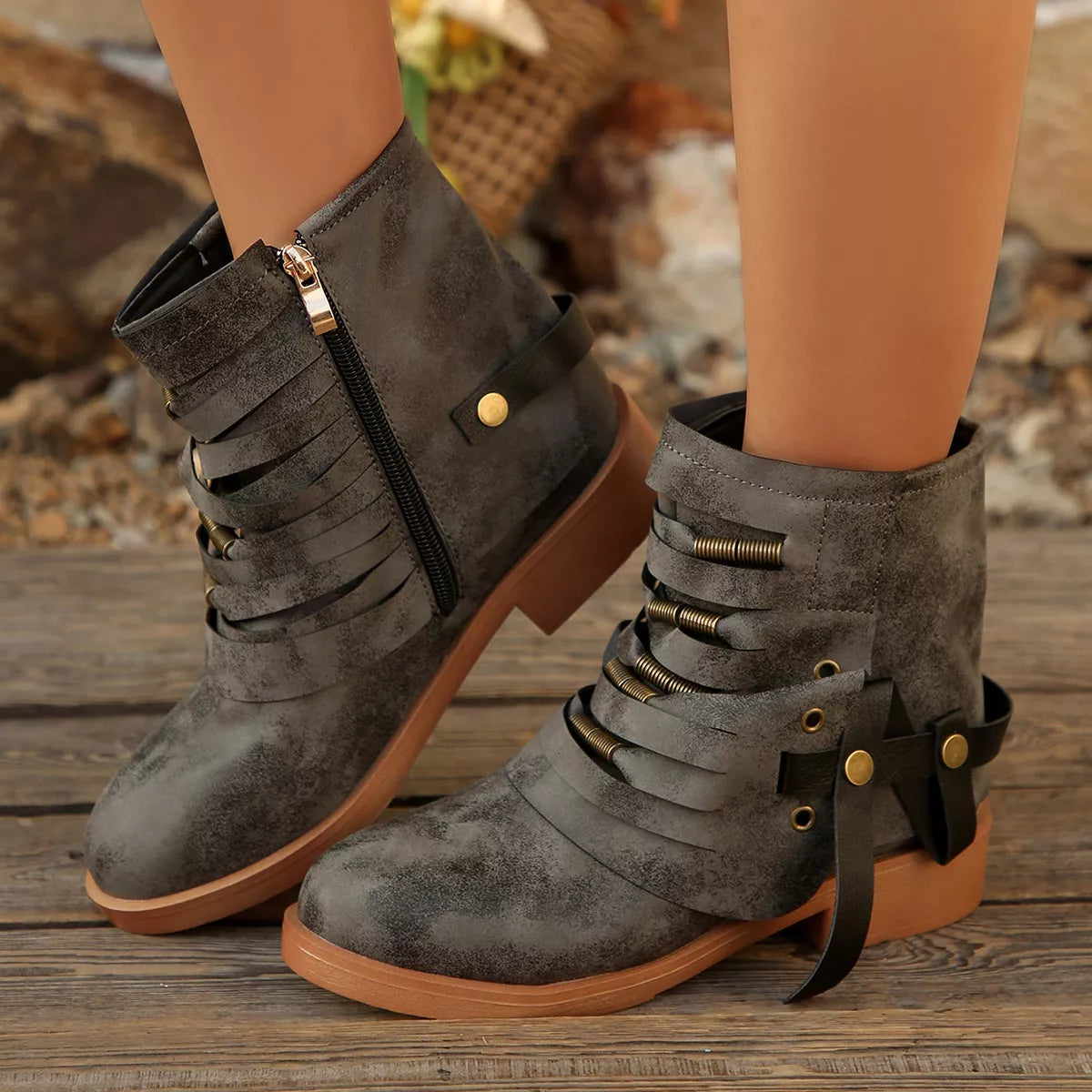 Strappy Buckle Ankle Boots