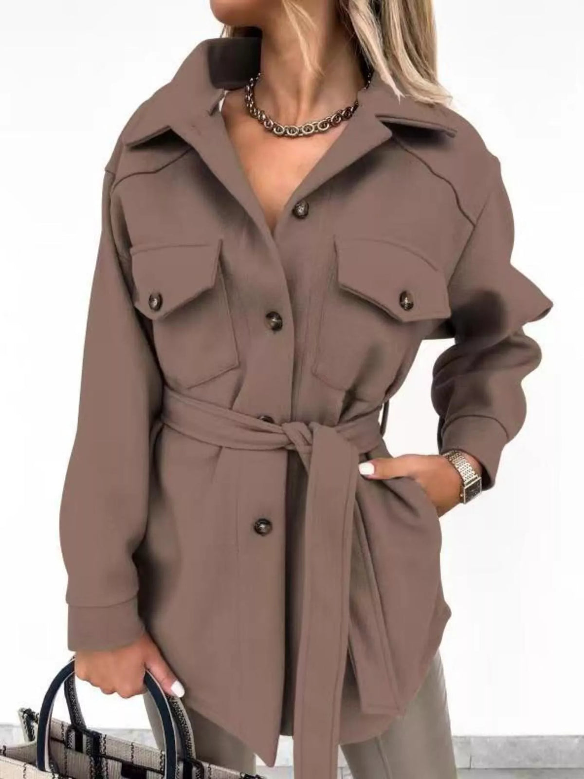 Button-Down Tie Waist Coat, view 14