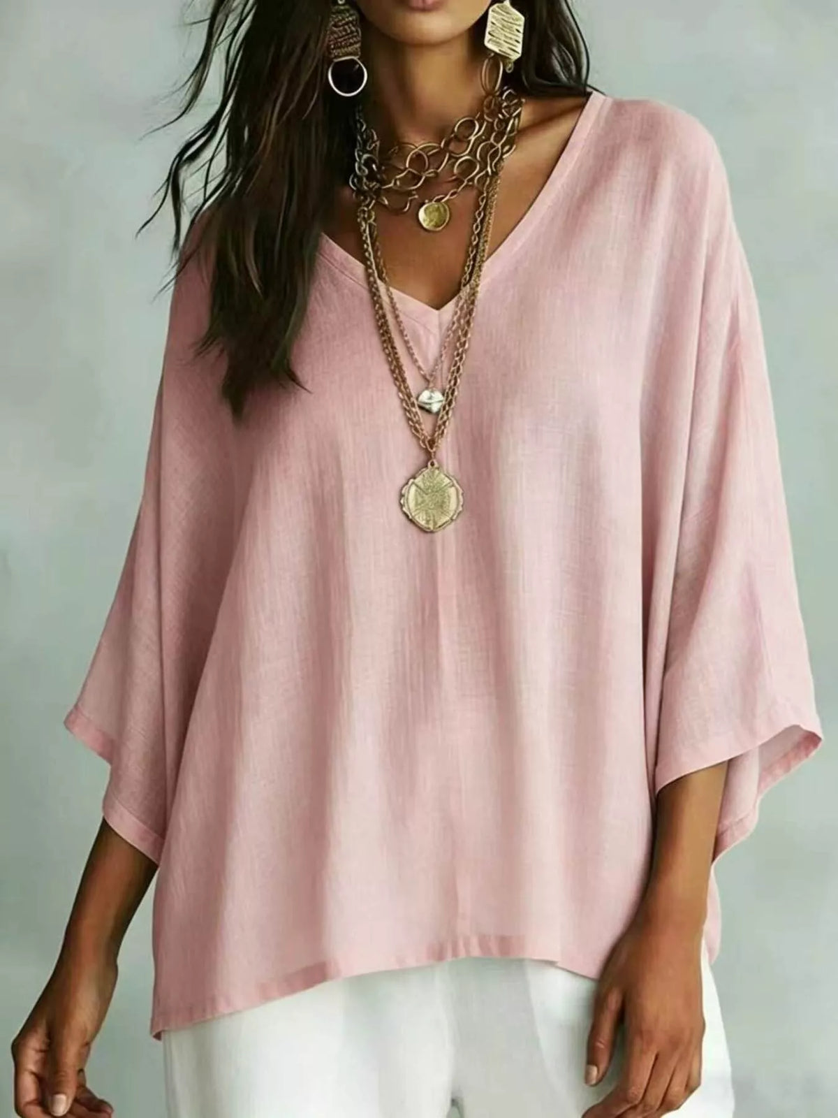 Full Size V-Neck Loose Fit T-Shirt Plus Size