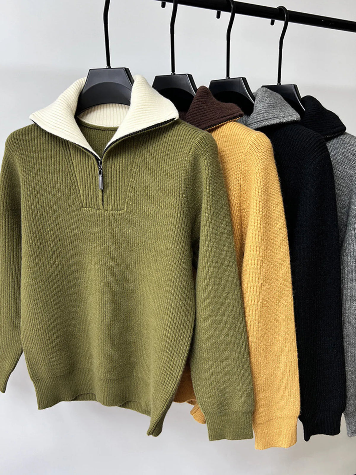 Men's Plus Size Zip Collar Long Sleeve Sweater - Lilixa.store