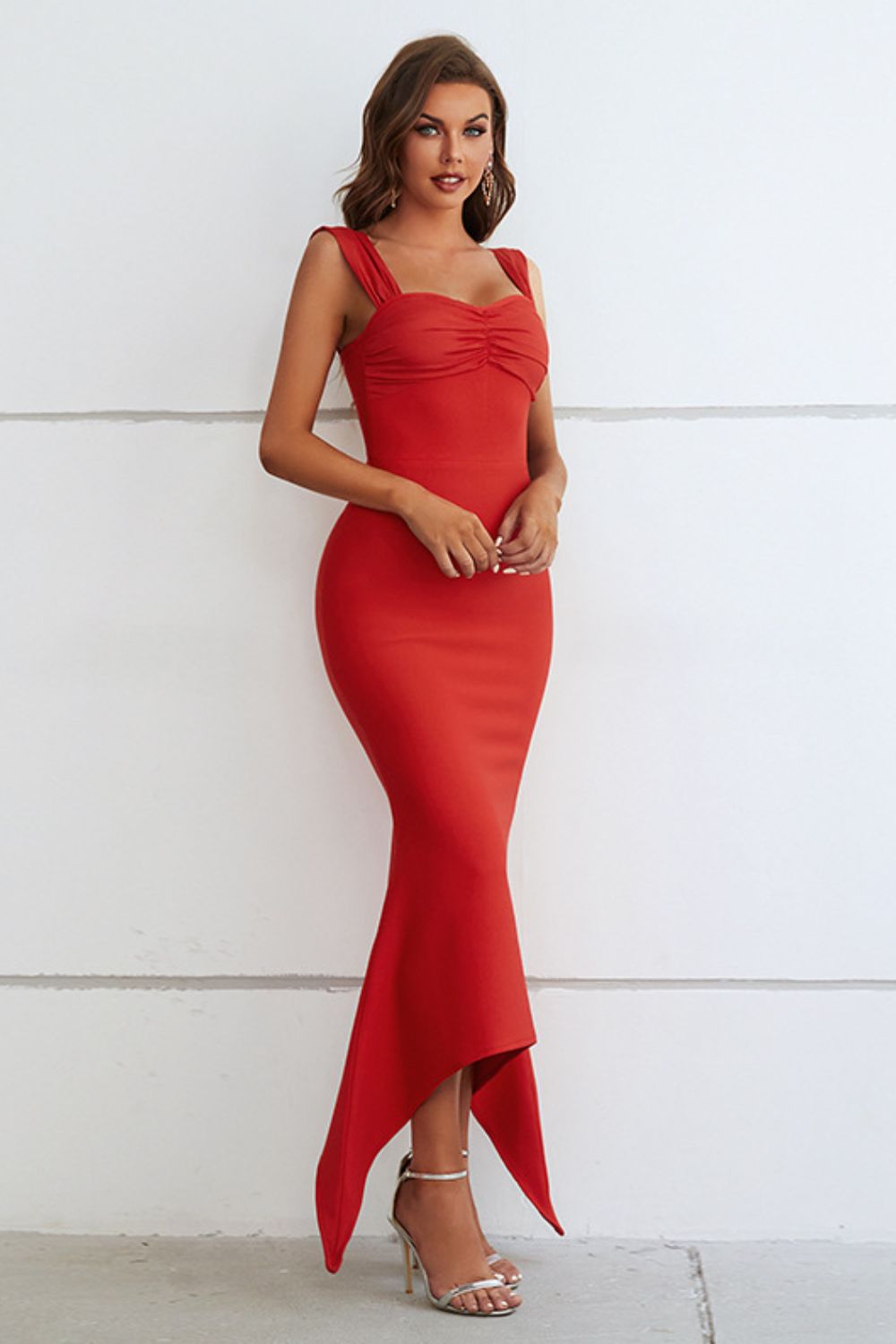 Ruched Sweetheart Neck Hem Detail Dress - Lilixa.store
