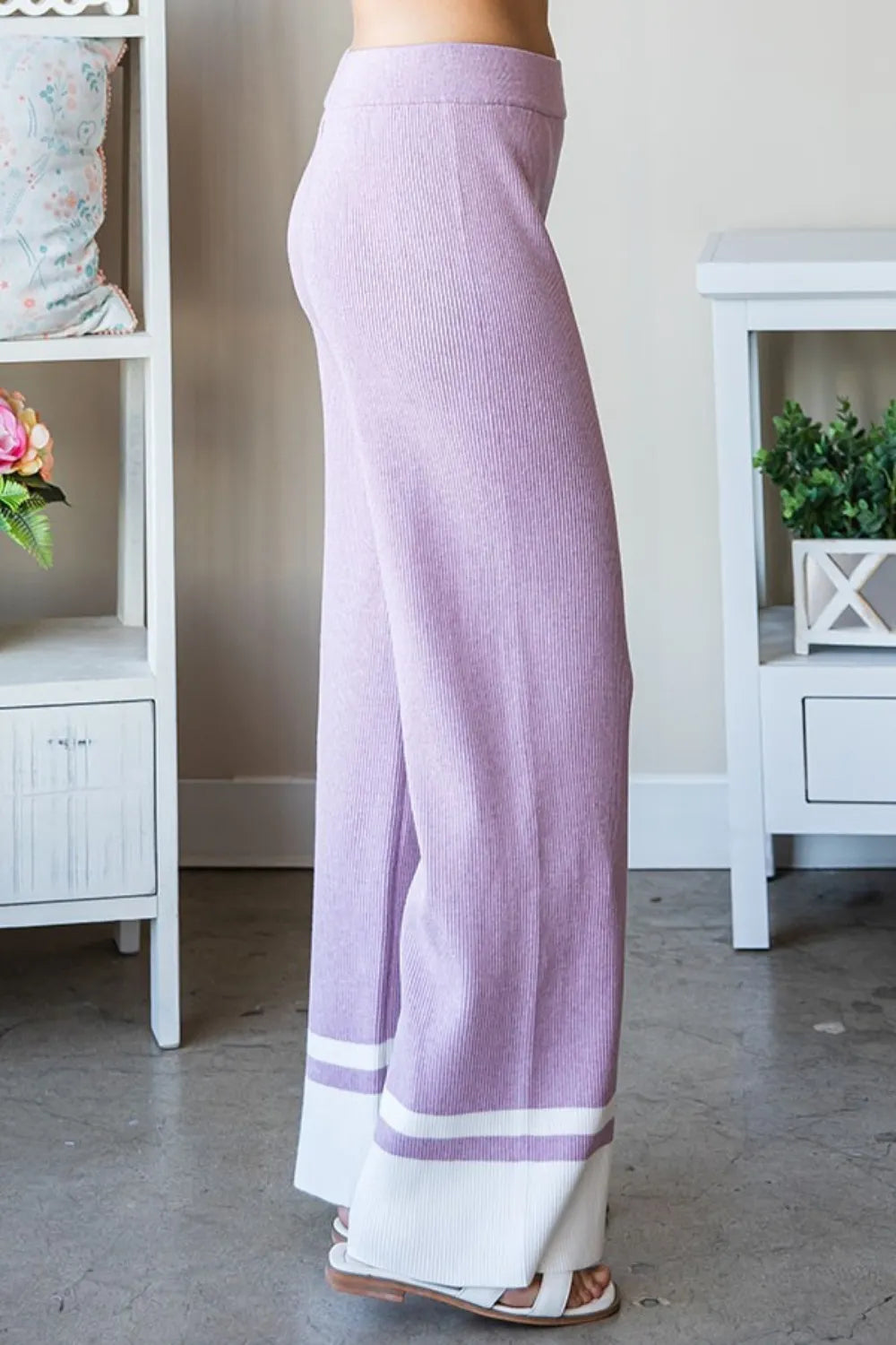 First Love Contrast Ribbed Knit Pants - Lilixa.store
